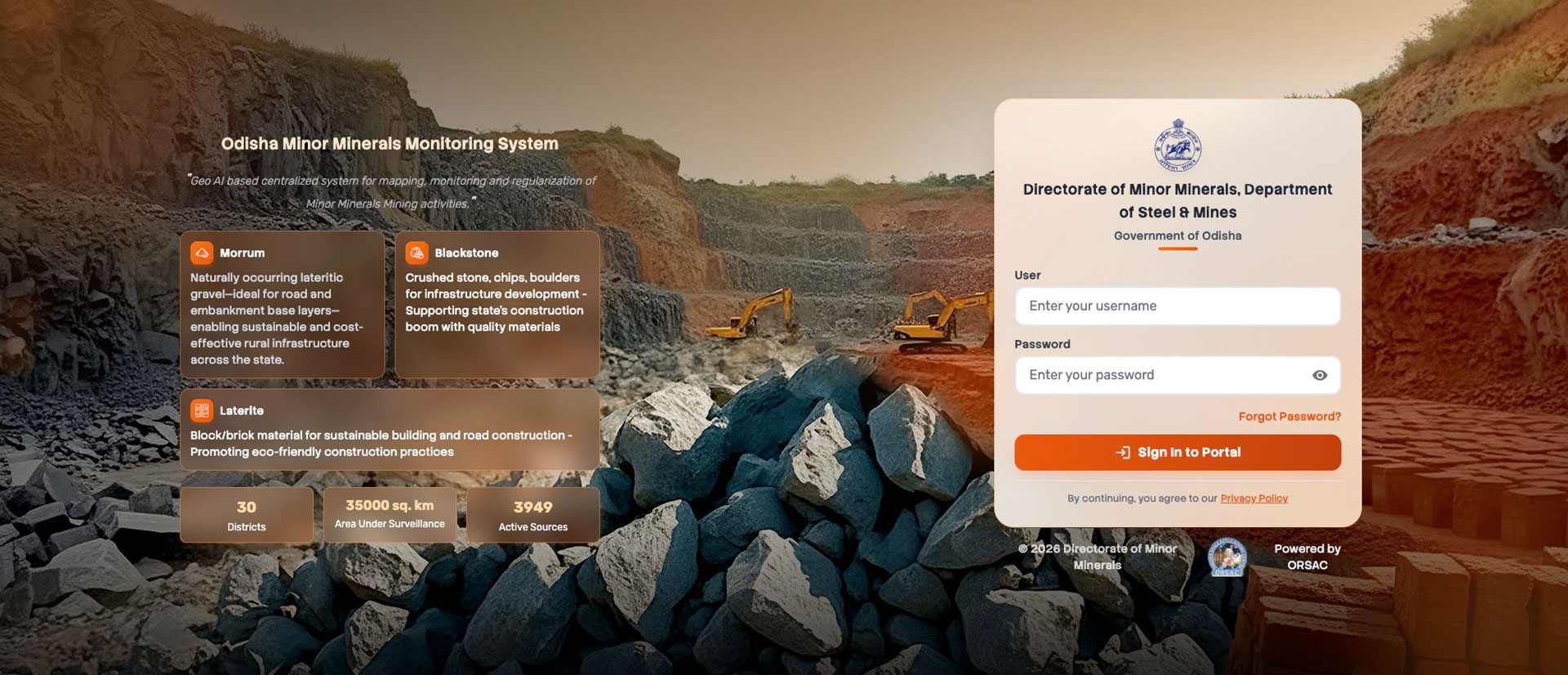GeoAI-Powered Mineral Intelligence for Responsible Mining Governance — 01 login page